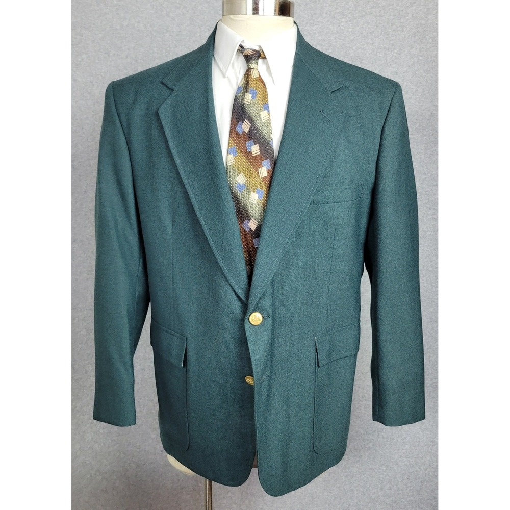 Stafford Mens 46S Green Worsted Wool Blend Blazer Gold Button USA